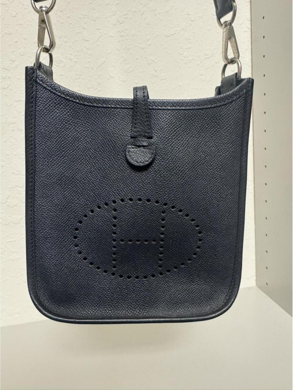 Hermès Evelyne Black Leather Crossbody Bag with Yellow and Black Strap